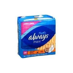  Always Maxi Pads Overnight w/ Wings, Unscented, 36 ct 