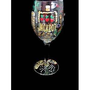 Casino Magic Slots Design   Hand Painted   Wine Glass   8 oz.  