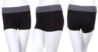 Two Tone Color Fold Over Waistband Athletic Yoga Shorts Pants Cotton 