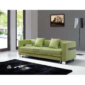  Modern Green Leather Sofa (Sleeper)