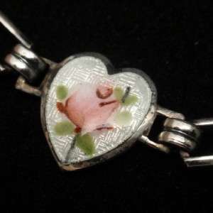 Heart Bracelet Vintage Enamel & Sterling Silver AEF Co  