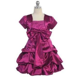  Chic Baby Magenta Satin Bow Ruffle Occasion Dress Little 