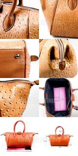 Top quality genuine leather Boston bag ostrich embossed womens handbag 