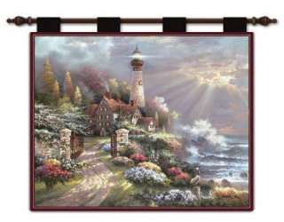 SEASIDE COTTAGE LIGHTHOUSE SHORE ART TAPESTRY WALL HANGING  