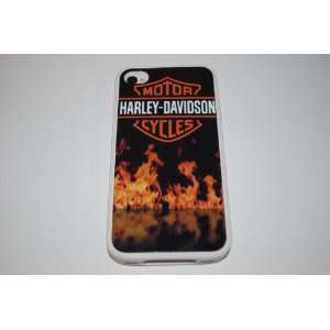 White Silicone Rubber Case Custom Designed Flaming Harley Davidson 