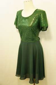   Malloy Green Sequin Cap Sleeve Knee Length Evening Dress Sz 12  