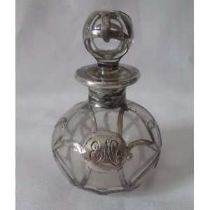  Vintage Antique Glass Initialed Perfume Bottle Silver 