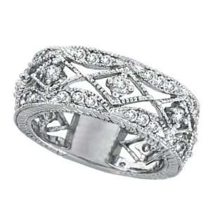  Antique Style Diamond Ring Filigree Band in 14k White Gold 