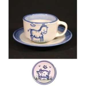  Teacup & Saucer, Pig Pattern