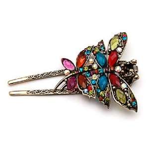 Vintage Style Colorful Dragonfly Hair Barrette with Swarovski Crystals