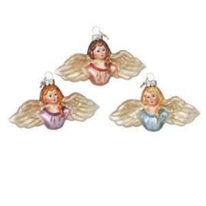  Set of 6 Angel Face Glass Christmas Tree Ornaments