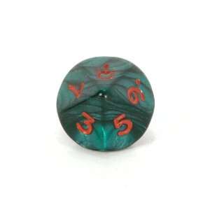  Pearlized Ankh 10 sided Dice, Green with Red Toys & Games