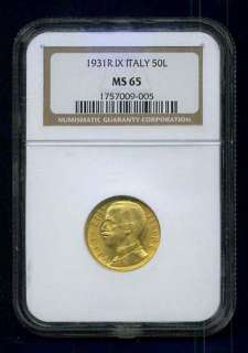 ITALY VITTORIO EMANUELE 1931 R YEAR IX 50 LIRE GOLD COIN CERTIFIED NGC 