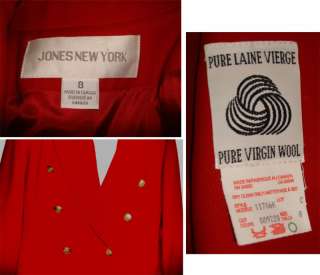 JONES NEW YORK Red Wool Blazer Gold buttons Sz 8  