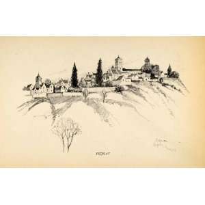  1934 Print Vezelay Burgundy France Monastery Basilica 