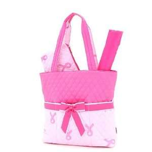 BELVAH Quilted Breast Cancer Awareness Pink Ribbon 3 Piece Diaper Bag