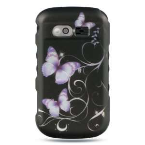 VMG Pantech Caper   Black/Purple Butterfly Design Hard 2 Pc Case [In 