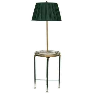  Antique Brass and Granite with Green Shade Tray Floor Lamp 