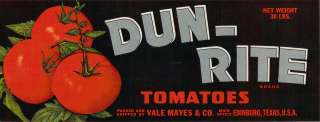 Dun Rite Vintage Tomato Crate Label Edinburg, Texas  