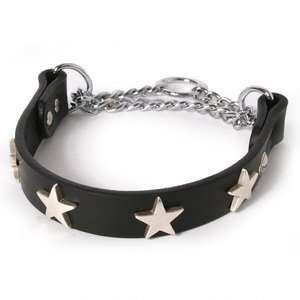    Leather Dog Training Collar with Stars M BLACK