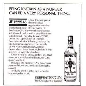 Print Ad 1985 Beefeater Gin JF 1222146 Beefeater  Books