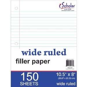 iScholar Wide Ruled Filler Paper, White, 10.5 x 8 Inches, 150 Sheets 