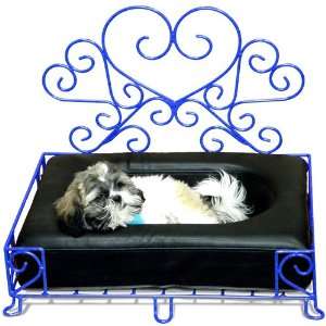   Pets Princess Bed with Blue Frame and Black Vegan Leather Bed Pet