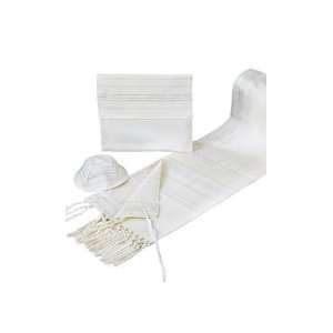 Vee Silk Tallit Set Prayer Shawl in White Background with Lavender and 