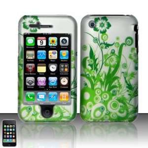 Apple iPhone 3g 3gs Green Flower Vine on Silver Premium Design Snap On 