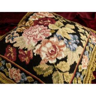 Vtg. CUSTOM Design Needlepoint Pillow~Victorian Roses  