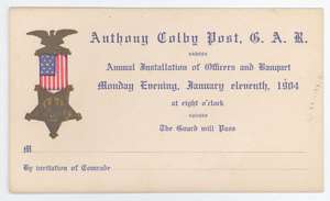 GAR NEW LONDON NEW HAMPSHIRE BANQUET INVITE CARD FROM 1904  