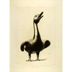  1883 Etching Aquatint Japanese Incense Burner Bronze Goose 