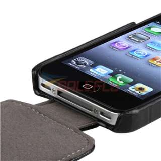 Black Leather Case Cover+Privacy Guard for Verizon iPhone 4 s 4s G New