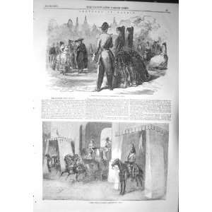    1856 STREET SCENE MADRID SPAIN LADIES GUARDS HORSES