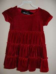 New Girls ELLEMENNO adorable RED VELVET ruffled dress 4  