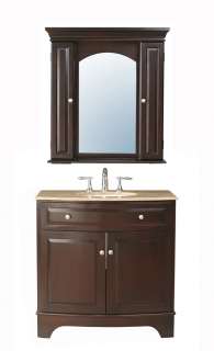 amanda single sink vanity with travertine marble top and mirror
