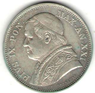 VATICANO ITALY ITALIA COIN 2 1/2 LIRE 1865 R Y.XXI AU+  
