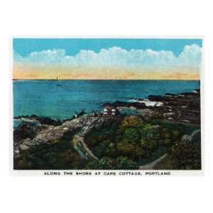 Portland, Maine, Along the Shore at Cape Cottage Scene Giclee Poster 