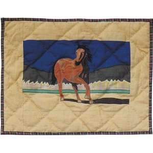  P Applique II Theme Wild Horses Quilted King Sham 21x31 
