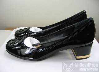TORY BURCH AMY BLACK PATENT LOGO PUMP Shoe Heel Size 8.5 BRAND NEW 