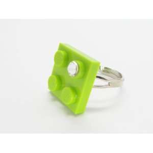    Lime Green Upcycled LEGO Ring with Swarovski Crystal Jewelry
