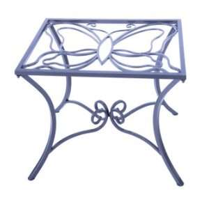  Garden End Table Butterfly Design Glass Top in Lilac 
