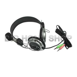 NEW Black Silver HEADSET Earphone for PC Over Head + Mic USA  