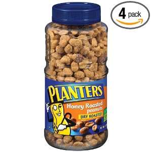 Planters Peanuts, Dry Roasted, Honey Roasted, 16 Ounce Jars (Pack of 4 