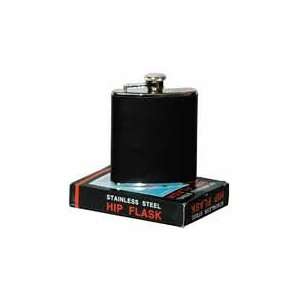   Oz. Stainless Steel Black Leather Vinyl Hip Flask