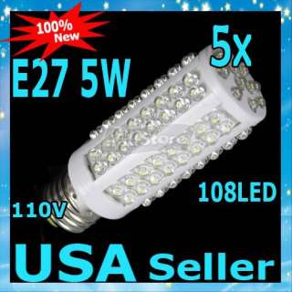 E27 108 LED Pure White Bulb Light Energy Saving LED 5W 110V Corn light 