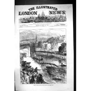  1877 Scene Disaster Widcombe Foot Bridge Bath River Boats 