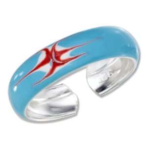  Sterling Silver Baby Blue Toe Ring with Red and White 