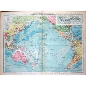  1935 Map Pacific Ocean Communications Australia America 