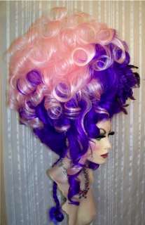 Huge Double Wig Up Do in Purple and Pink with French Twist & Curls